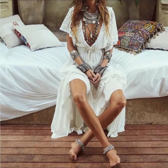 #150 NEW! Zilara Bohemian Cotton Lace Maxi Dress - Picture 2 of 7